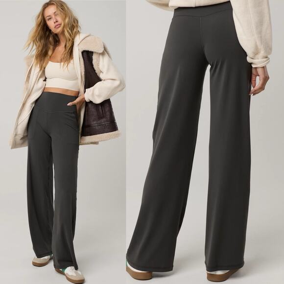 Aerie OFFLINE Real Me XTRA High Waisted Trouser Pants Smoked Gray Wide Leg XL - Picture 1 of 8